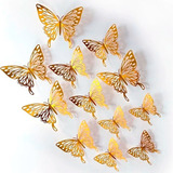 12 Borboletas 3d Decorativa Adesiva Dourada Enfeite Parede