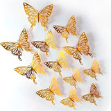 12 Borboletas 3d Decorativa Adesiva Dourado Ouro Rosa Parede