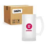 12 Caneca Chopp Vidro Jateada Fosca 500 Ml Resina Sublimação