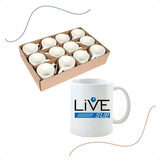 12 Canecas Brancas Porcelana Importada Sublimação 325ml Live