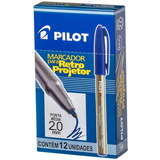 12 Caneta Marcador Retro Projetor Pilot Azul - Ponta 2.0mm