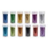 12 Cores De Glitter 15g Purpurina Escolar Carnaval Festa