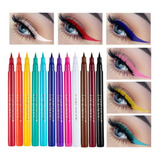 12 Delineador Colorido Caneta Maquiagem Olhos Longa Duraçao Cor 12 Cores