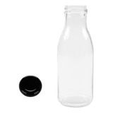 12 Garrafas Vidro Vintage Para Suco 300ml Com Tampa Preta