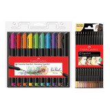 12 Lápis De Cor Tons Pele + 10 Canetas Brush Supersoft Faber