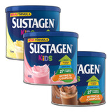 12 Sustagen Kids Chocolate, Morango E Baunilha 350g Sortidos