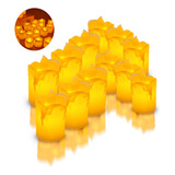 12 Velas Led Eletrônica Decorativa Amarela
