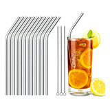 12 Canudos Ecológico Reutilizável Aço Inox Curvo 3 Escovas