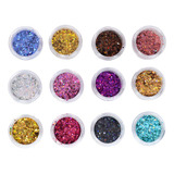 12 Glitter Encapsulado Flocado Pedrarias Caviar Strass Unhas Cor Hs 669