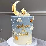 12 Peças De Topo De Bolo Lua Estrela Espelho De Acrílico Dourado Welcome To The World Decorações De Bolo De Chá De Bebê Para Festa De Aniversário De Casamento Sobre A Lua