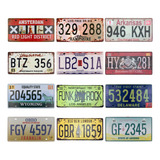 12 Placas De Metal Decoração Carros Cidades Estados Países