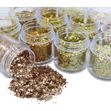 12 Potes Decoração Unhas Glitter Flocado Pedrarias Strass Cor Hs 687