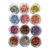 12 Potinhos Cores Glitter Flocado Decoração Brilho Unhas Cor Mix