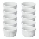 12 Ramequim Ramekin Canelado Porcelana Branca