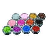 12 Und Potinhos Glitter Flocado C Pó P Decoração De Unhas