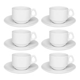 12 Xícara Chá 220ml Oxford Porcelana Empilhável Hotel 5036