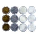 12un Potinhos Glitter Flocado Com Pó Para Decoração De Unhas Cor Branco