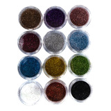12un Potinhos Glitter Flocado Com Pó Para Decoração De Unhas