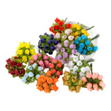 144 Mini Rosas Flores Rosinhas Artificiais Cetim Varias Cor
