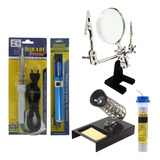 1476 Kit Solda Hikari Ferro Suporte Sugador Lupa 3x Garra