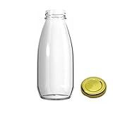 15 Garrafa De Vidro Para Suco 300ml Com Tampa Dourada