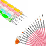 15 Pincéis 10 Boleadores Unhas Decoradas Postiças Natural