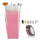 15 Pinceis Decoração De Unhas 05 Fitas Metalizadas