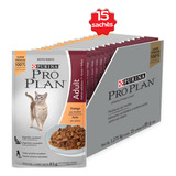 15 Sachês Para Gato Adulto Ração Úmida Pro Plan Sabor Frango