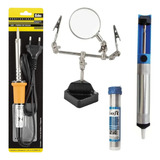 1564 Kit Ferro Solda Sugador Lupa Com Garra Suporte Estanho