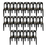 16 Cadeiras Plástica Preta Bistrô Reforçada
