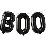 16 Inches Black BOO Balloons Mylar Indoor Outdoor Halloween Balloons Spooky Foil Letter Balloons Banner For Trick Or Treat Haunted House Halloween Party Decorations