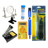 1814 Kit Hikari Ferro Soldar Multimetro Lupa Suporte Sugador