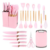19 Peças Kit Utensilios Cozinha Tábua Em Silicone Espátula