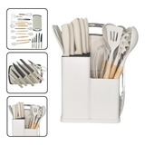 19 Peças Kit Utensilios Cozinha Tábua Faca Silicone Branco