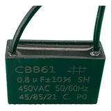 1x Capacitor Partida 0,8uf/450v Fio 36x12x23mm Cbb61