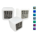 1x Relógio Cubo Digital Despertador Colorido 7 Led Alarme