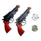 2 Arma Brinquedo Pistola Revolver 38 Com Distintivo Policial