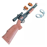 2 Arma Pressão Mola Espingarda Atira Dardos + Algema