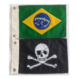 2 Bandeira Bordada Dupla Face Moto Chopper Brasil X Pirata