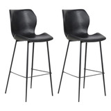 2 Banquetas Base Aço Fixa Naboo Pu Cinza Preto - Gran Belo