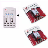 2 Bateria Recarregável 9 Volts 240 Mah Mox + Carregador Rápido Auto Stop Mox Original 