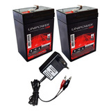 2 Bateria Unipower 6v 4,5a Carregador 6v 800mah Garra Jacaré