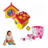 2 Brinquedos Educativo Menina Casinha Cubo Encaixe Didático