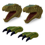 2 Cabeça Fantoche Dinossauro Rex + 2 Garra Pata Tiranossauro