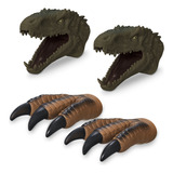 2 Cabeça Fantoche Dinossauro Rex + 2 Garra Pata Tiranossauro