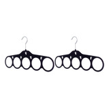 2 Cabides Veludo Preto Lenço 5 Furos Gravata Cinto Cachecol