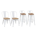 2 Cadeiras + 2 Banquetas Altas Tolix Encosto Assento Madeira Cor Da Estrutura Da Cadeira Branco - Madeira Rústica Clara