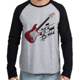 2 Camiseta Manga Longa B Guitarra Musica Rock Instrumento
