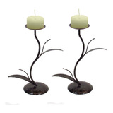 2 Castiçal Folha Fina M 21cm Decoração Candelabro Porta Vela