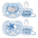 2 Chupetas Avent Dupla Ultra Soft Decorada Menino 6-18m Azul